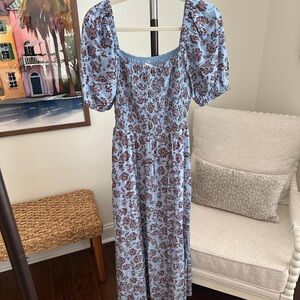 Madewell Blue and Brown Floral Midi Dress